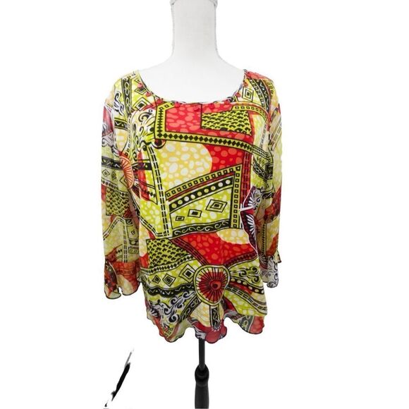 Multiples vibrant colourful three-quarter sleeve top with jewel detail around th - Picture 1 of 12